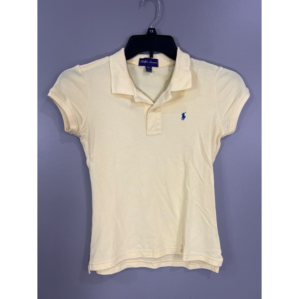 Ralph Lauren Polo Shirt Women Large Yellow Great Short Sleeve Cotton Blend